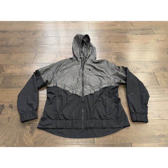 Nike Womens Black Gray Windrunner Chambray Hooded Full Zip Jacket L 856037-010 - Picture 2 of 10